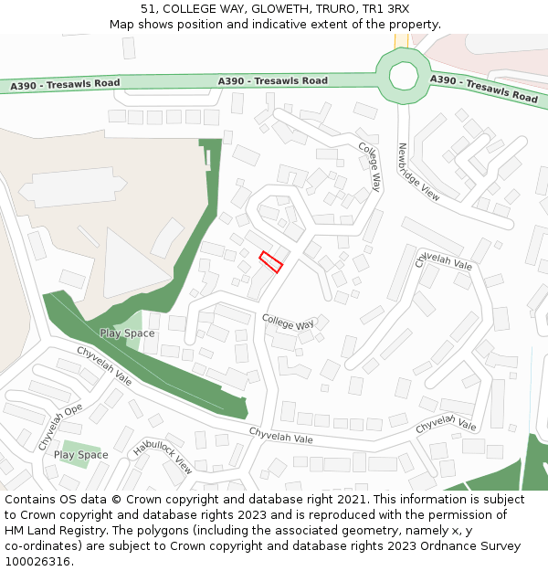 51, COLLEGE WAY, GLOWETH, TRURO, TR1 3RX: Location map and indicative extent of plot