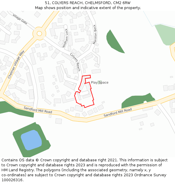 51, COLYERS REACH, CHELMSFORD, CM2 6RW: Location map and indicative extent of plot