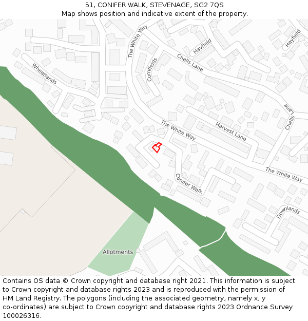 51, CONIFER WALK, STEVENAGE, SG2 7QS: Location map and indicative extent of plot