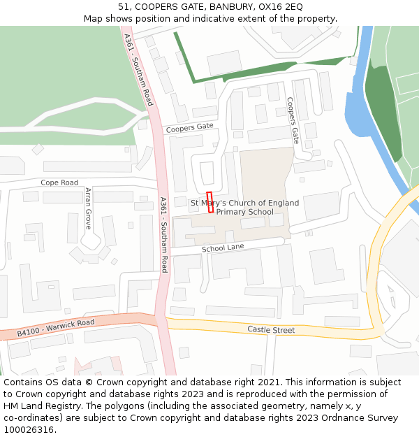 51, COOPERS GATE, BANBURY, OX16 2EQ: Location map and indicative extent of plot