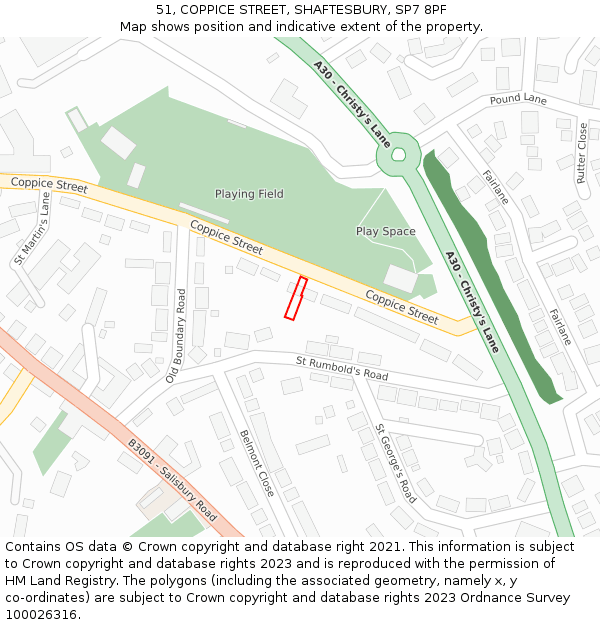 51, COPPICE STREET, SHAFTESBURY, SP7 8PF: Location map and indicative extent of plot