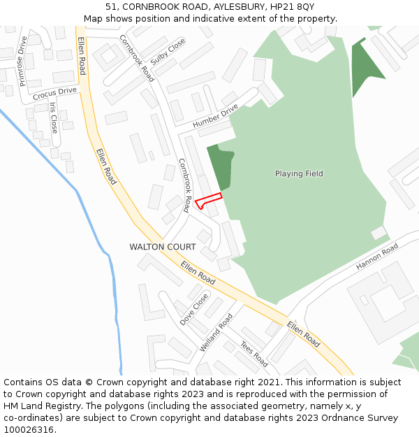 51, CORNBROOK ROAD, AYLESBURY, HP21 8QY: Location map and indicative extent of plot