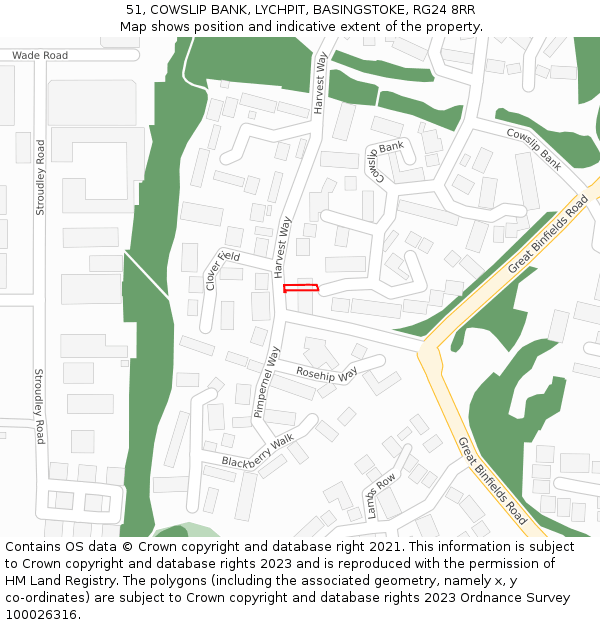 51, COWSLIP BANK, LYCHPIT, BASINGSTOKE, RG24 8RR: Location map and indicative extent of plot