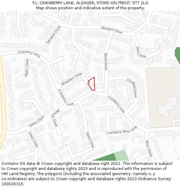 51, CRANBERRY LANE, ALSAGER, STOKE-ON-TRENT, ST7 2LG: Location map and indicative extent of plot