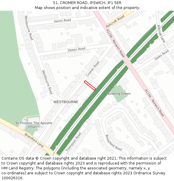 51, CROMER ROAD, IPSWICH, IP1 5ER: Location map and indicative extent of plot