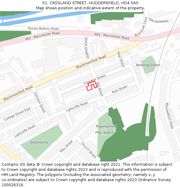 51, CROSLAND STREET, HUDDERSFIELD, HD4 5AS: Location map and indicative extent of plot