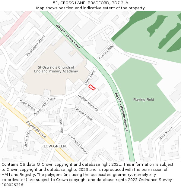 51, CROSS LANE, BRADFORD, BD7 3LA: Location map and indicative extent of plot