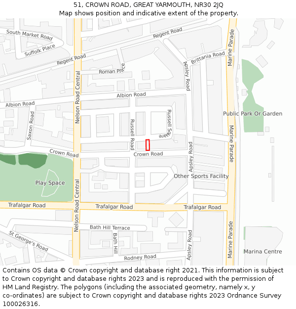 51, CROWN ROAD, GREAT YARMOUTH, NR30 2JQ: Location map and indicative extent of plot