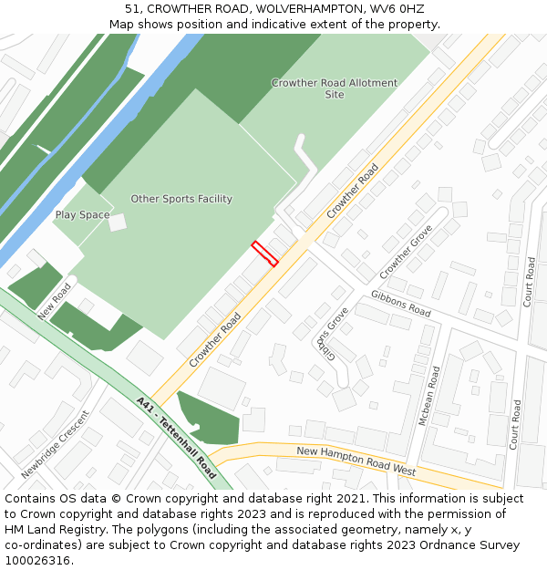 51, CROWTHER ROAD, WOLVERHAMPTON, WV6 0HZ: Location map and indicative extent of plot