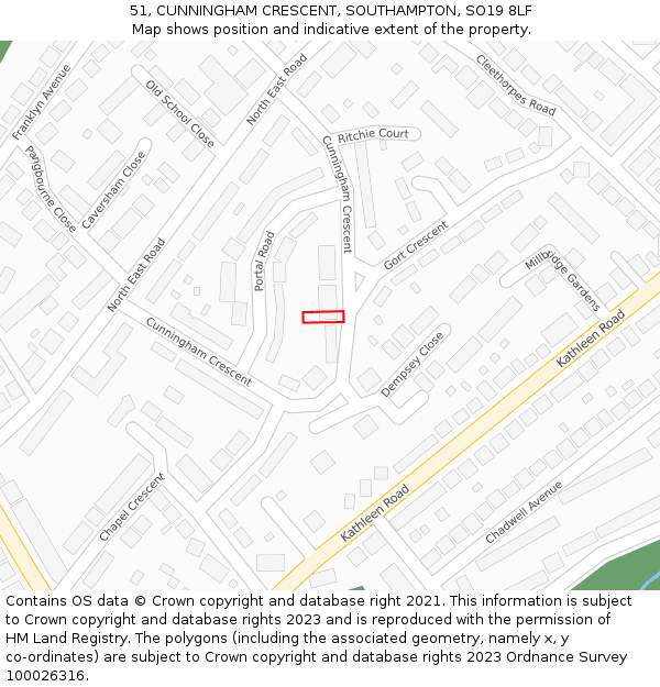 51, CUNNINGHAM CRESCENT, SOUTHAMPTON, SO19 8LF: Location map and indicative extent of plot