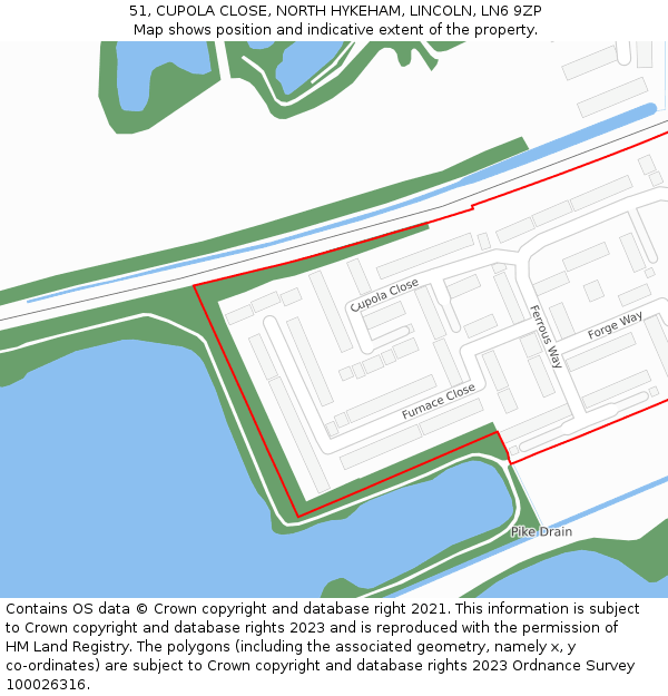 51, CUPOLA CLOSE, NORTH HYKEHAM, LINCOLN, LN6 9ZP: Location map and indicative extent of plot