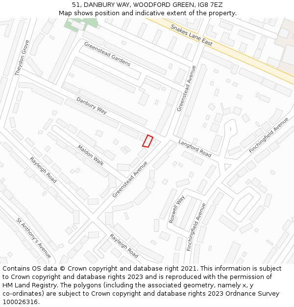 51, DANBURY WAY, WOODFORD GREEN, IG8 7EZ: Location map and indicative extent of plot