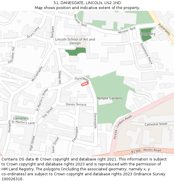 51, DANESGATE, LINCOLN, LN2 1ND: Location map and indicative extent of plot