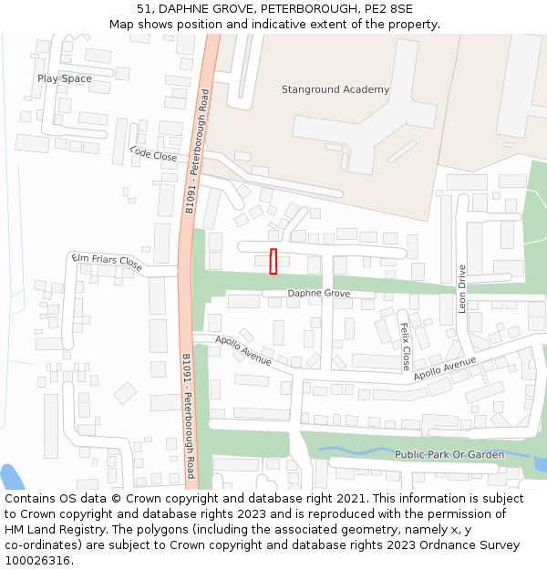 51, DAPHNE GROVE, PETERBOROUGH, PE2 8SE: Location map and indicative extent of plot