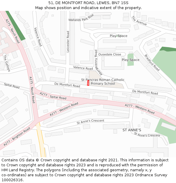 51, DE MONTFORT ROAD, LEWES, BN7 1SS: Location map and indicative extent of plot