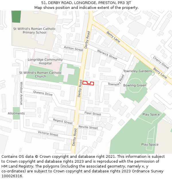 51, DERBY ROAD, LONGRIDGE, PRESTON, PR3 3JT: Location map and indicative extent of plot