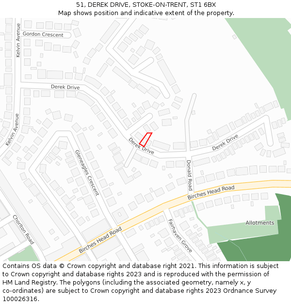51, DEREK DRIVE, STOKE-ON-TRENT, ST1 6BX: Location map and indicative extent of plot