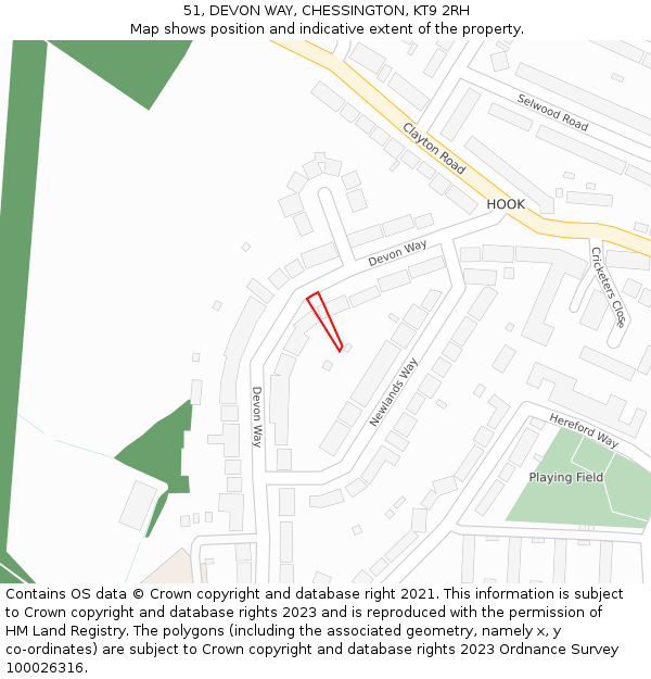 51, DEVON WAY, CHESSINGTON, KT9 2RH: Location map and indicative extent of plot