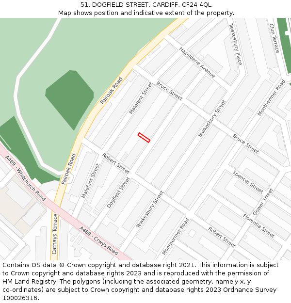 51, DOGFIELD STREET, CARDIFF, CF24 4QL: Location map and indicative extent of plot