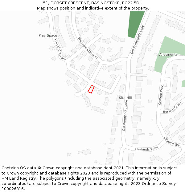 51, DORSET CRESCENT, BASINGSTOKE, RG22 5DU: Location map and indicative extent of plot