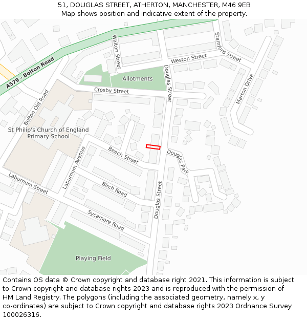 51, DOUGLAS STREET, ATHERTON, MANCHESTER, M46 9EB: Location map and indicative extent of plot
