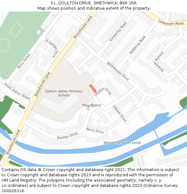 51, DOULTON DRIVE, SMETHWICK, B66 1RA: Location map and indicative extent of plot