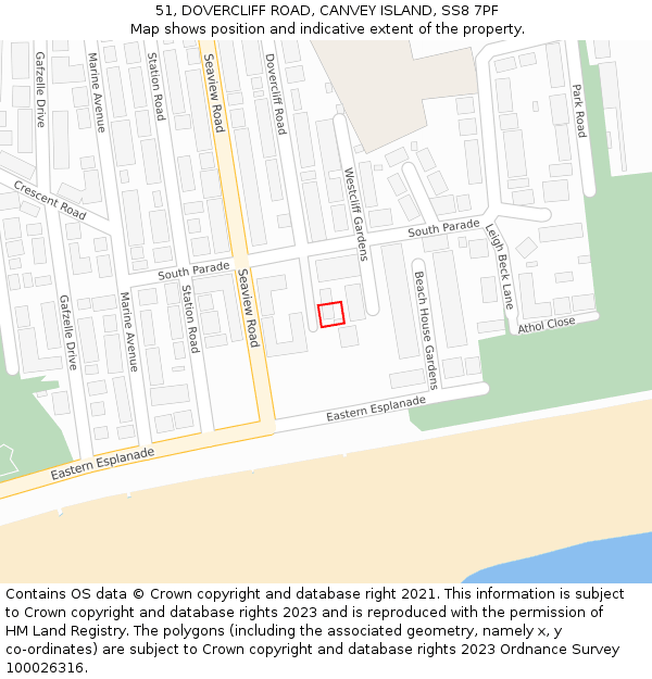 51, DOVERCLIFF ROAD, CANVEY ISLAND, SS8 7PF: Location map and indicative extent of plot