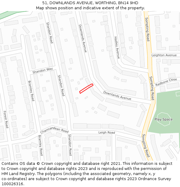 51, DOWNLANDS AVENUE, WORTHING, BN14 9HD: Location map and indicative extent of plot