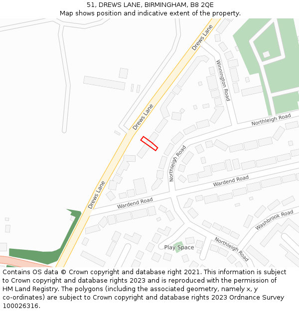 51, DREWS LANE, BIRMINGHAM, B8 2QE: Location map and indicative extent of plot