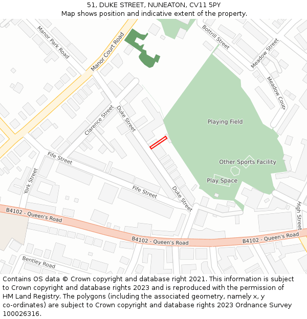 51, DUKE STREET, NUNEATON, CV11 5PY: Location map and indicative extent of plot