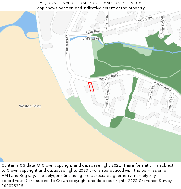 51, DUNDONALD CLOSE, SOUTHAMPTON, SO19 9TA: Location map and indicative extent of plot