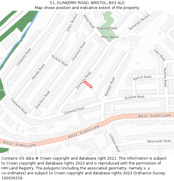 51, DUNKERRY ROAD, BRISTOL, BS3 4LD: Location map and indicative extent of plot