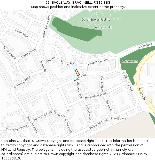 51, EAGLE WAY, BRACKNELL, RG12 8EG: Location map and indicative extent of plot