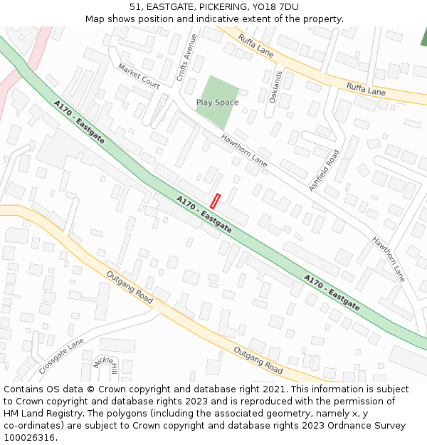 51, EASTGATE, PICKERING, YO18 7DU: Location map and indicative extent of plot