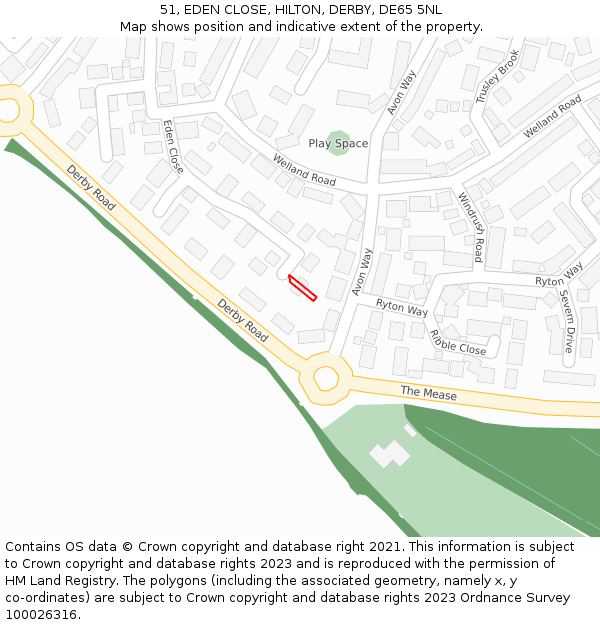 51, EDEN CLOSE, HILTON, DERBY, DE65 5NL: Location map and indicative extent of plot
