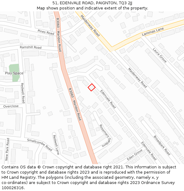 51, EDENVALE ROAD, PAIGNTON, TQ3 2JJ: Location map and indicative extent of plot