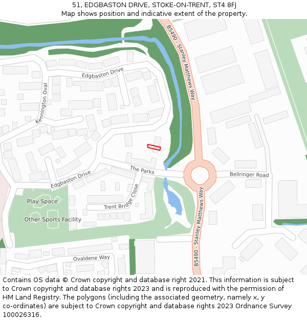 51, EDGBASTON DRIVE, STOKE-ON-TRENT, ST4 8FJ: Location map and indicative extent of plot