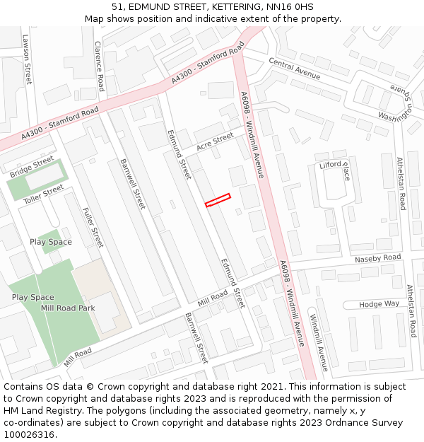 51, EDMUND STREET, KETTERING, NN16 0HS: Location map and indicative extent of plot