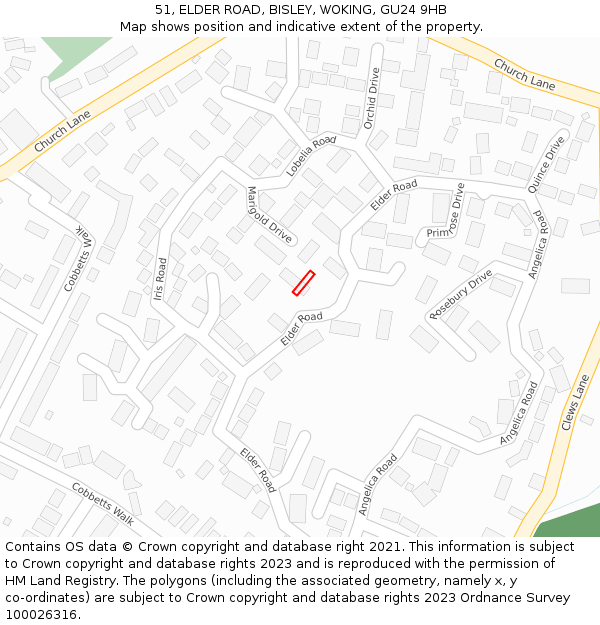 51, ELDER ROAD, BISLEY, WOKING, GU24 9HB: Location map and indicative extent of plot
