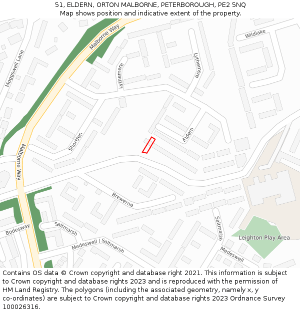 51, ELDERN, ORTON MALBORNE, PETERBOROUGH, PE2 5NQ: Location map and indicative extent of plot