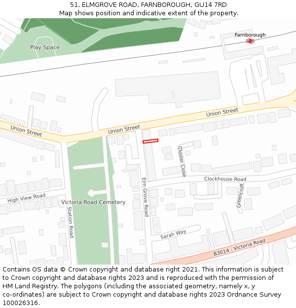 51, ELMGROVE ROAD, FARNBOROUGH, GU14 7RD: Location map and indicative extent of plot