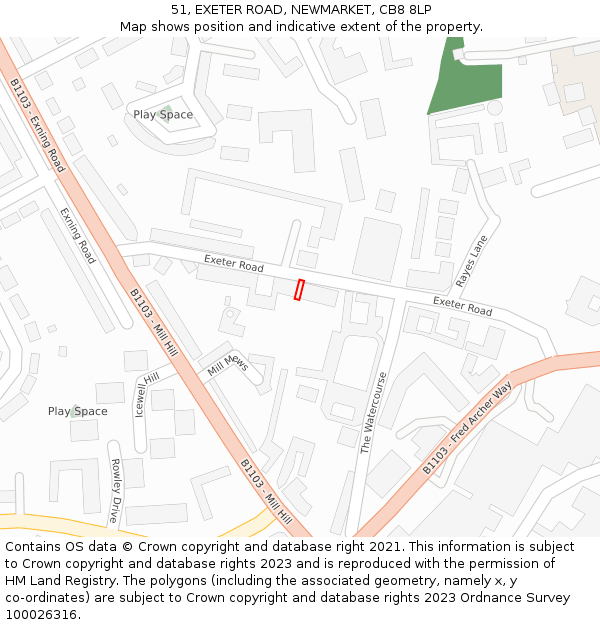 51, EXETER ROAD, NEWMARKET, CB8 8LP: Location map and indicative extent of plot