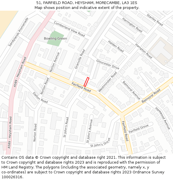 51, FAIRFIELD ROAD, HEYSHAM, MORECAMBE, LA3 1ES: Location map and indicative extent of plot