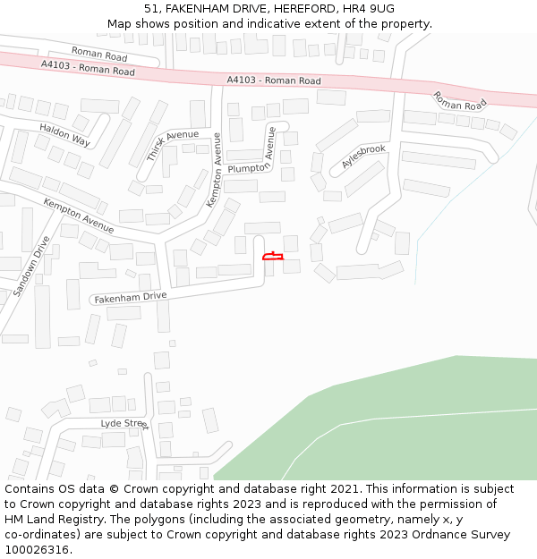 51, FAKENHAM DRIVE, HEREFORD, HR4 9UG: Location map and indicative extent of plot