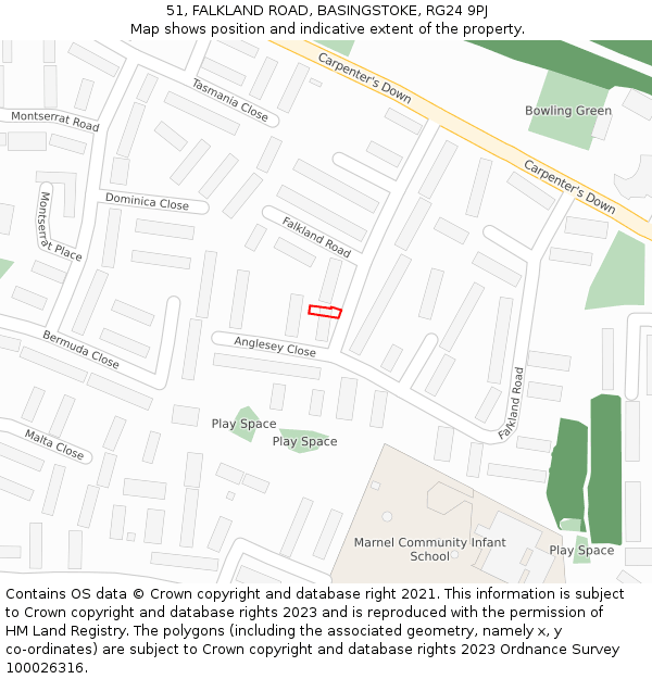 51, FALKLAND ROAD, BASINGSTOKE, RG24 9PJ: Location map and indicative extent of plot