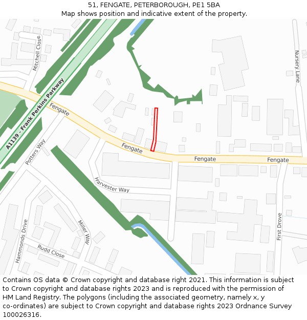 51, FENGATE, PETERBOROUGH, PE1 5BA: Location map and indicative extent of plot
