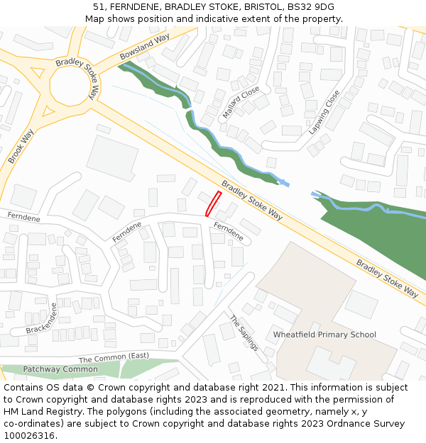 51, FERNDENE, BRADLEY STOKE, BRISTOL, BS32 9DG: Location map and indicative extent of plot