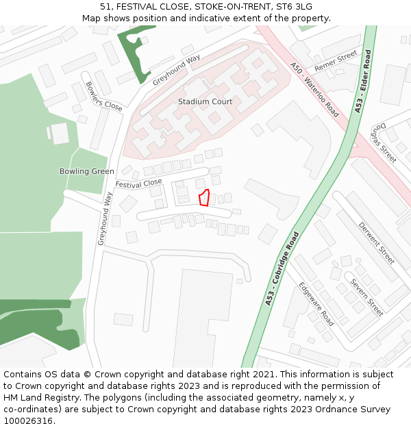 51, FESTIVAL CLOSE, STOKE-ON-TRENT, ST6 3LG: Location map and indicative extent of plot