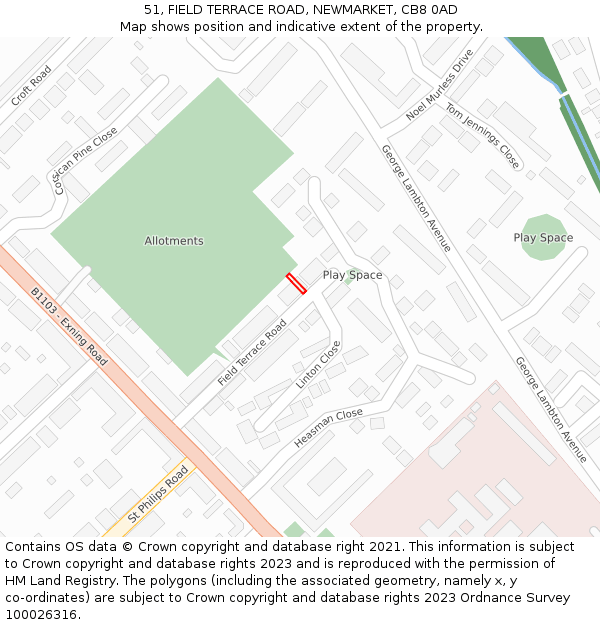 51, FIELD TERRACE ROAD, NEWMARKET, CB8 0AD: Location map and indicative extent of plot