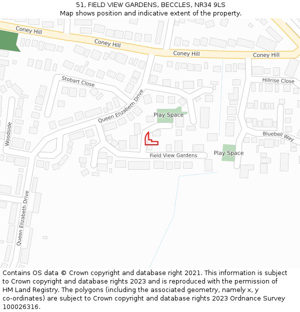 51, FIELD VIEW GARDENS, BECCLES, NR34 9LS: Location map and indicative extent of plot